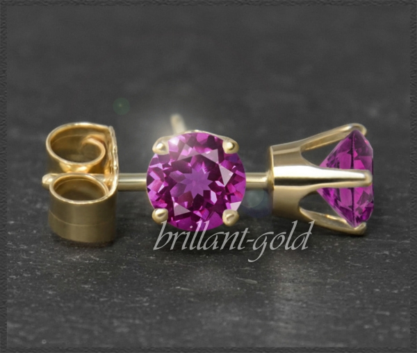 Preview: Ohrstecker 585 Gold Rhodolith dunkel rosa 4,5,6,7mm